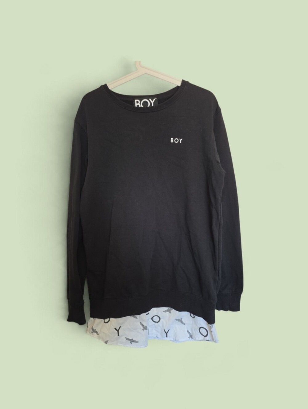 BOY London Black Layered 2-in-1 Shirt Hem Eagle Logo Sweatshirt L